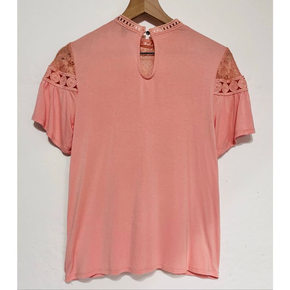 Cable & Gauge Peach Lace Yoke Top Size S - Picture 2 of 4